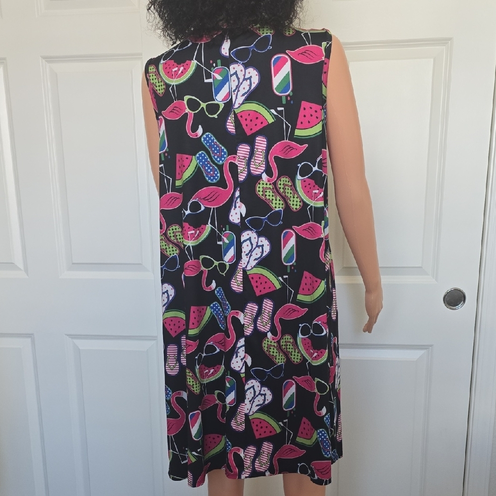 Playful Black Patterned Midi Dress - Picture 2 of 4